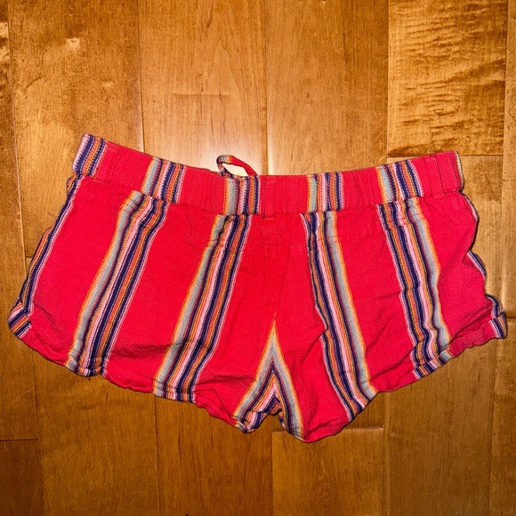 Roxy Red Mini Micro Shorts 100% Cotton with Colorful Embroidered Stripes - Picture 5 of 6